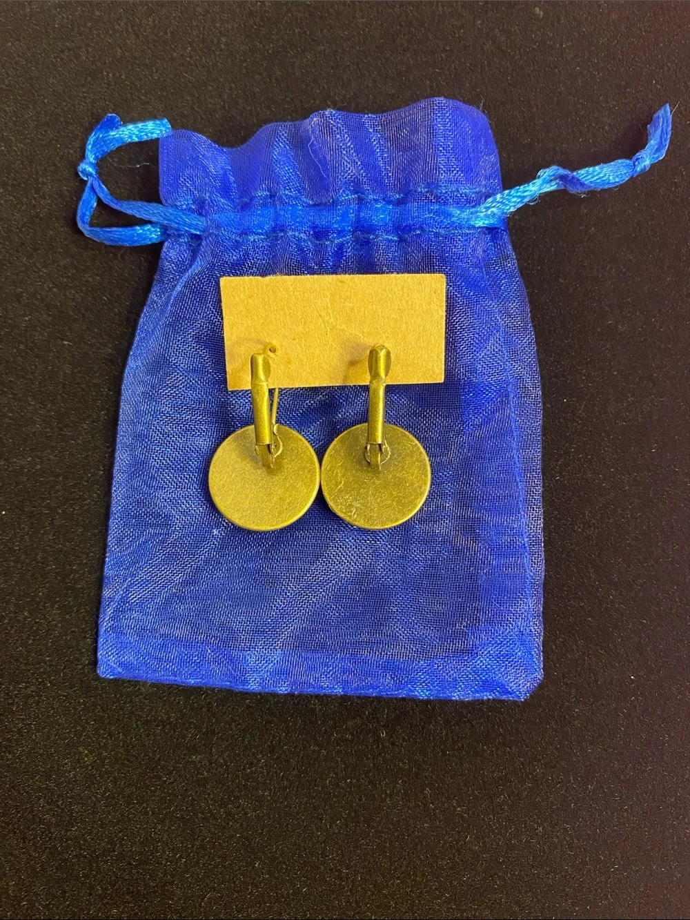 Handmade Peacock Green Blue Cabochon Dangle Earrings Brass Tone Boho Gift Bag
